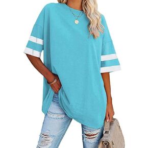 Women's Oversized T Shirts Summer Casual Crewneck Tunic Tops Short Sleeve Cozy Comfy Cotton Basic Tees