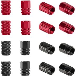 16 Pcs Car Tire Valve Stem Caps for Cars, Aluminum Tire Air Caps for Tires, Universal Red/Black Tire Valve Caps, Tire Valve Cap Stem Covers Set for Trucks Motorcycles SUVs Bikes Car Accessories