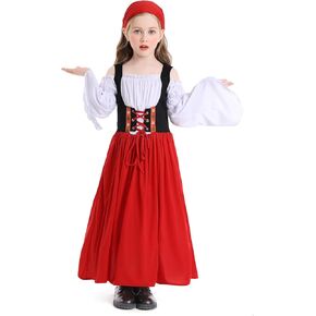 Kids Oktoberfest Beer Costumes German Bavarian Traditional Girls Dirndl Long Dress for Girls Party Costumes