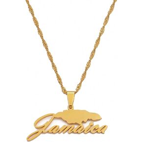 Jamaica Map And National Flag Pendant Necklaces Gold Jamaican Maps Necklace