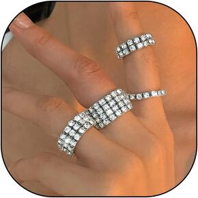 Gold Rhinestone Elastic Rings Set for Women Fashion Stackable Silver Cubic Zirconia Finger Rings Sparkle Stretch Knuckle Rings Jewelry Accessories