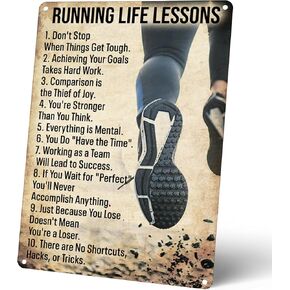 Vintage Running Life Lessons Metal Tin Sign, Inspirational Quotes Poster for Gym Home Decor, Wall Art for Bedroom, Bathroom, Man Cave 8x12 Inches