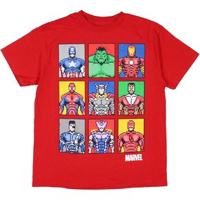 Marvel Big Boys' Avengers Character Grid 8-Bit Pixel Art Graphic Print T-Shirt