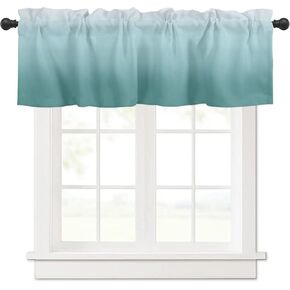 Ombre Valance for Windows,Teal Turquoise Green Window Treatments 1 Panel Short Curtains for Kitchen Windows Bathroom Bedroom,54 x 18 Inch
