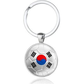 Art Attack South Korean Flag Soccer Keychain, South Korea Tigers of Asia Taegeuk Warriors National Football Team Accessories History Party Favor Fan Car Key Chain Ring Pendant Charm (Silver)