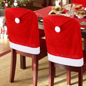 FOIMAS Christmas Chair Covers,4pcs Santa Hat Chair Back Cover Xmas Slipcover for Christmas Dinning Room Home Decoration Supply,Red