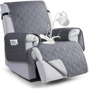 VANSOFY Recliner Chair Covers 100% Waterproof Recliner Cover with Arm Reclining Cover Non-Slip Recliner Chair Covers Furniture Protector Washable Slipcover with Pocket for Pets, Dogs(Gray, 23.6")