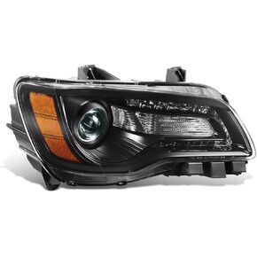 DNA MOTORING Right OE Style LED DRL Headlight Compatible with 2011-2014 Chrysler 300,Black/Clear, OEM-HL-0223-R