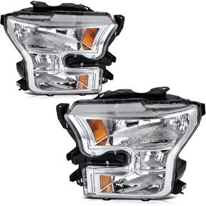 Headlight Assembly for ford for F-150 2015-2017 Clear Lens Chrome Housing Amber Reflector Driver and Passenger Side Headlamp
