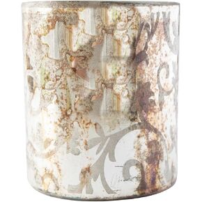 Creative Co-Op Etched Mercury Glass Tealight/Votive Candleholder with Pattern, Antique Silver Finish