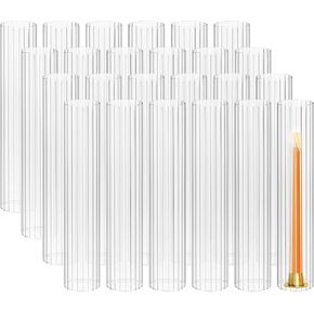 Showgeous 24PCS Hurricane Candle Holder Sleeve,D:2.5"H:14" Open Ended Hurricane Glass Cylinder,Ribbed Clear Glass Cylinder Candle Holder, Hurricane Covers for Centerpieces Wedding Christmas Home Decor