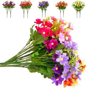 10 Bundles Artificial Daisy UV Resistant Artificial Flower Faux Wildflowers Greenery Shrubs Plants Plastic Bushes Indoor Farmhouse Outdoor Garden Planter Decoration (10)