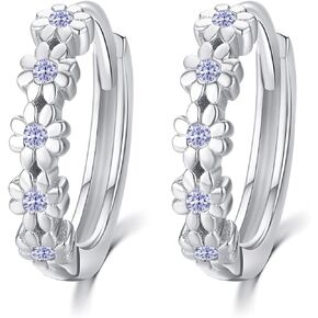 KINGWHYTE Daisy Earrings for Women 925 Sterling Silver Flower Hoop Earrings with Cubic Zirconia Small Huggie Earrings Daisy Jewelery Gifts for Birthday Wedding
