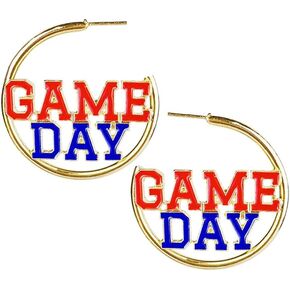 2024 Sports Game Day Hoop Earrings for Women, Metal Football/Rugby/Baseball/Basketball/Volleyball Team Sports Spirits Cheer Fan Outfit Gifts Round Statement Lightweight Accessories in Kuwait