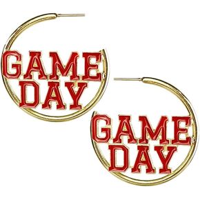 2024 Sports Game Day Hoop Earrings for Women, Metal Football/Rugby/Baseball/Basketball/Volleyball Team Sports Spirits Cheer Fan Outfit Gifts Round Statement Lightweight Accessories