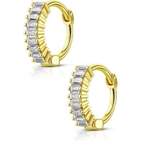 COCHARM 14K Gold plated 925 Sterling Silver Huggie Earrings 20G Gold Hoop Earrings Rainbow CZ Cartilage Hoop Ring Piercing Jewelry for Women Men