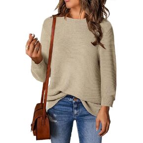 Allimy Women's Crewneck Chic Knit Sequin Details Fall Dressy Sweaters for Women 2025 3/4 Length Sleeve