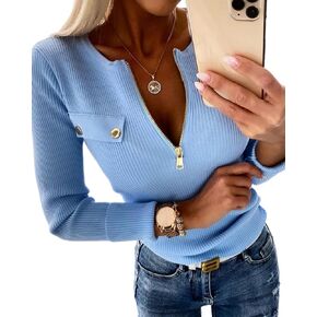 CHICME BEST SHOPPING DEALS Chic Me Sweaters for Women Crewneck Long Sleeve Knit Sweater Half Zipper Casual Pullover Knit Tops
