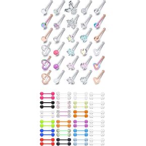 Prjndjw 20G Nose Rings nose studs 20 gauge nose piercing & glow dark nipplerings tongue rings Plastic tongue rings