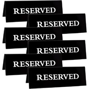 6 Pieces Plastic Reserved Table Sign for Wedding Acrylic Double Side Table Tent Black Guest Reservation Tables Seat Sign 7.9 x 2.7 Inches Reserve Seating Signs for Restaurant Chairs Wedding