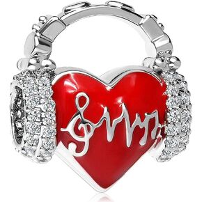 CharmSStory Headset Music Notes Heart Charms Bead for Bracelet