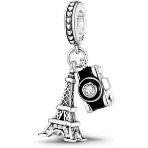 Nbsameng S925 Sterling Silver Charms Compatible for Pandora Bracelets and Necklaces, DIY Holiday Gifts for Women Adult, Tower & Camera