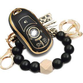 Soft TPU Key Shell Case Full Cover Protector Fits for Buick Encore Enclave Envision Silicone Car Keys Tassel Accessories (Black)