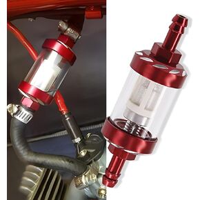 Inline Fuel Filter, Impurity Filtering Engine Protection Oil Cup, Tempered Glass Transparent Viewing Structure Detachable and Cleanable Filter, Universal for Motorcycles ATVs (Red)