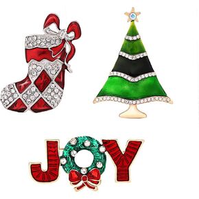 PHALIN PHALIN JEWELRY Christmas Brooch Pins Set X-Mas Crystal Tree Boot Brooches Holiday Gift Party Ornaments