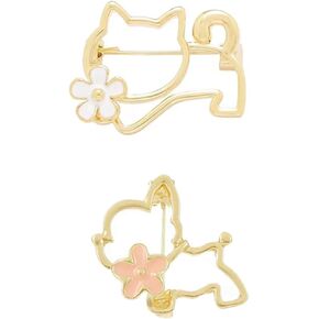 2Pcs Cat Cute Pins Sets Dog with Flower Cartoon Enamel Pins Brooch for Lapel Pins Badges Accessories Gifts