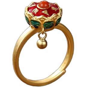 Mothers Day Gifts Rotating Rings for Women Fidget Finger Anxiety Spinner Ring Good Luck Buddhist Tibetan Prayer Wheel Red Lotus Protection Ring