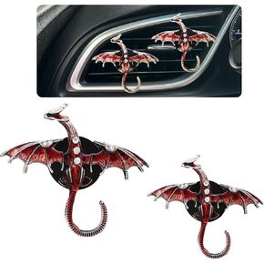 Dargon Air Vent Clips Car Air Freshener 2pcs Bling Green Dragon Car Accessories Enamel Fire Dragon Wyvern Vent Clips Refillable Car Essential Oil Outlet Diffuser Gothic Car Decor