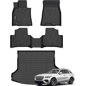 Car Floor Mats & Cargo Liner Custom for 2022-2024 Genesis GV70 Durable All Weather Protection Floor Liner Full Set GV70 Accessories Black