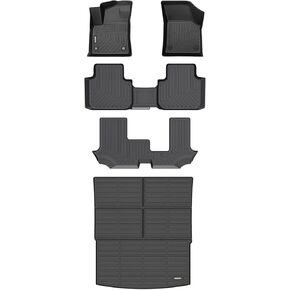 Binmotor-All Weather Floor Mats & Cargo Liner for 2018-2025 VW Atlas(7 Passenger Bench Seating), 3 Rows Full Set Car Mats TPE Material, Heavy Duty Car Floor Liners Guard Vw Atlas Accessories