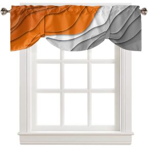 Orange Ombre Tie Up Valance Curtain for Kithchen Windows Orange and Grey Gradient Modern Abstract Geometric Adjustable Ties Valance Tier Curtain Rod Pocket Valances for Bedroom/Living Room, 54x18in