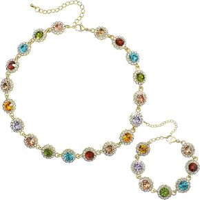 NEWITIN 2 Pieces Rhinestone Jewelry Set for Women Cubic Zirconia Choker Necklace Crystal Stretch Bracelet for Bridal Bridesmaid Gift Prom Wedding Party Jewelry Accessories