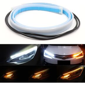قطعتان من مصابيح شريط LED للسيارات، شريط مصابيح أمامية LED، شريط LED متسلسل، مصابيح تشغيل نهارية، لمبة إشارة الانعطاف DRL كهرمان/أصفر وأبيض...