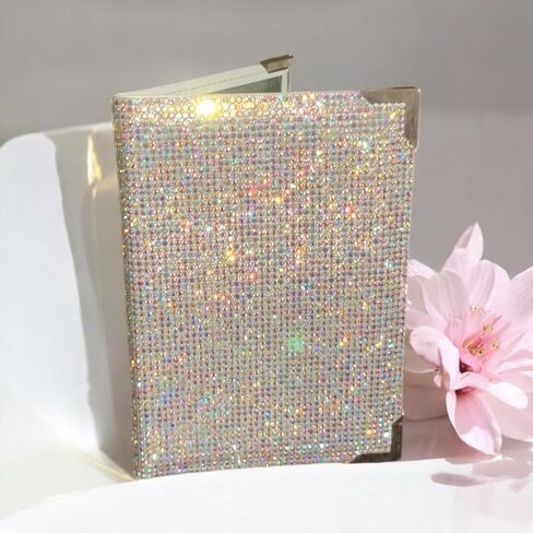 Diamond Bling Passport Cover with Metal Edge Protector, Vacation Essential, Wallet Organizer, Small Gift, Travel Accessories for Women and Men (AB/Rose Gold Edge) in Saudi Arabia