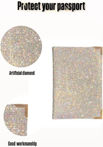 Diamond Bling Passport Cover with Metal Edge Protector, Vacation Essential, Wallet Organizer, Small Gift, Travel Accessories for Women and Men (AB/Rose Gold Edge) in Saudi Arabia