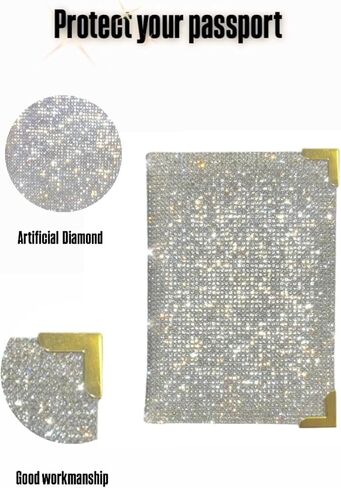 Diamond Bling Passport Cover with Metal Edge Protector, Vacation Essential, Wallet Organizer, Small Gift, Travel Accessories for Women and Men (AB/Rose Gold Edge) in Saudi Arabia