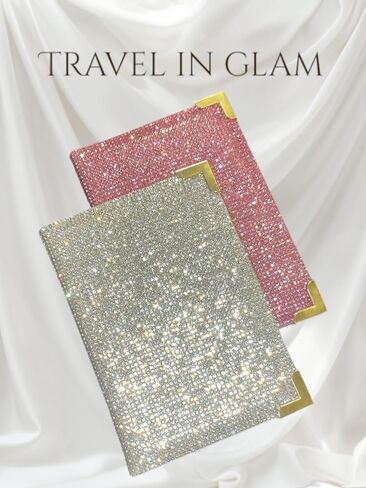 Diamond Bling Passport Cover with Metal Edge Protector, Vacation Essential, Wallet Organizer, Small Gift, Travel Accessories for Women and Men (AB/Rose Gold Edge) in Saudi Arabia
