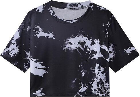 SOFIA'S CHOICE Women's Short Sleeve Tie Dye Crop Top Round Neck Summer Casual Tee in Saudi Arabia
