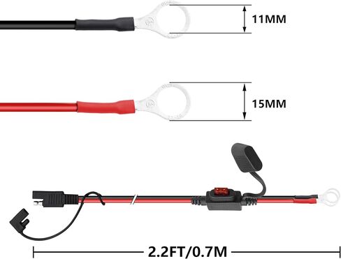 SAE Battery Connector YACSEJAO 2FT/60CM SAE to O-Ring Terminal Connector 18AWG 2-Pin Quick Disconnect SAE Battery Extension Wire Cable with 10A Fuse for Battery Charger/Maintainer（10A） in Kuwait