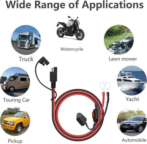 SAE Battery Connector YACSEJAO 2FT/60CM SAE to O-Ring Terminal Connector 18AWG 2-Pin Quick Disconnect SAE Battery Extension Wire Cable with 10A Fuse for Battery Charger/Maintainer（10A） in Kuwait