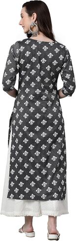 كورتا مستقيمة بطبعة زهور من القطن الأسود للنساء من Janasya Indian in Kuwait