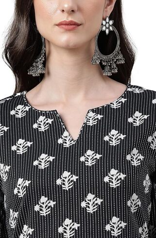 كورتا مستقيمة بطبعة زهور من القطن الأسود للنساء من Janasya Indian in Kuwait