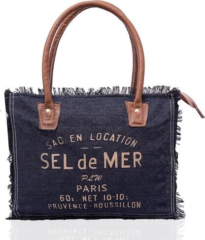 Sel De Mer Upcycled Large Upcycled Canvas Crossbody Bag & Cowhide Tote Bag, Cowhide Leather Handbag Bag for Women in Saudi Arabia
