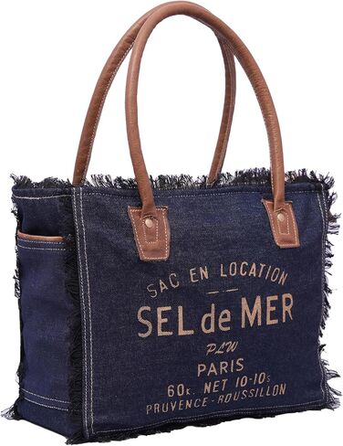 Sel De Mer Upcycled Large Upcycled Canvas Crossbody Bag & Cowhide Tote Bag, Cowhide Leather Handbag Bag for Women in Saudi Arabia