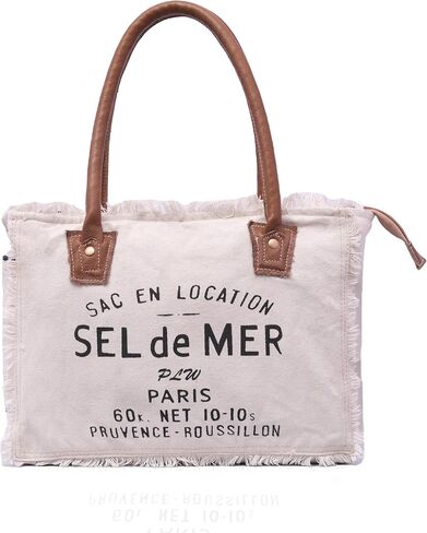 Sel De Mer Upcycled Large Upcycled Canvas Crossbody Bag & Cowhide Tote Bag, Cowhide Leather Handbag Bag for Women in Saudi Arabia