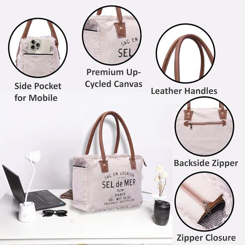 Sel De Mer Upcycled Large Upcycled Canvas Crossbody Bag & Cowhide Tote Bag, Cowhide Leather Handbag Bag for Women in Saudi Arabia